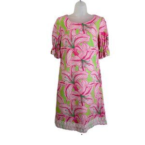 Lily Pulitzer Fabric Elbow Length Crew Neck Midi A Line Dress Size 12